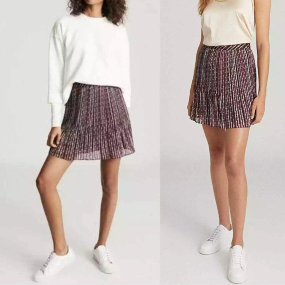 Reiss Alani Printed Mini Skirt US Size 10 Pleated New